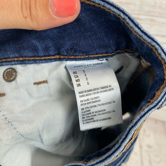 American Eagle 2 Dark Wash Cutoff Super Stretch Shortie Low Rise Denim Shorts - Picture 8 of 9